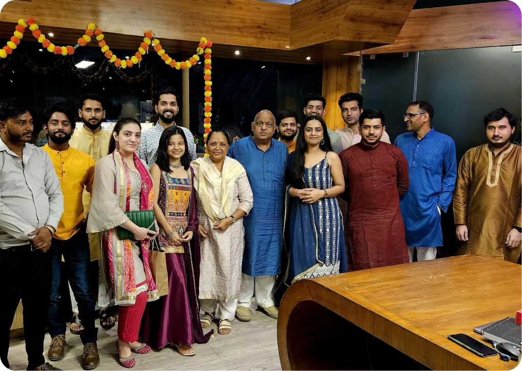 Modern office conference room with curved wooden table